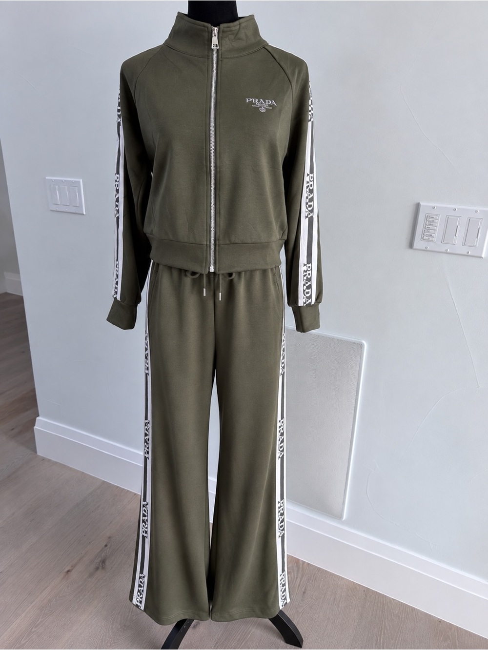 Olive Green Track Jacket & Flared Pants Set size S